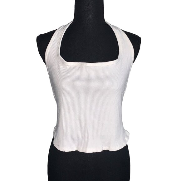 Wild Fable Junior Teens White Sleeveless Ribbed Halter Crop Top Size XS - Picture 4 of 9
